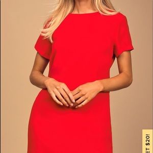Lulus Solid Red Short Sleeve Shift Dress